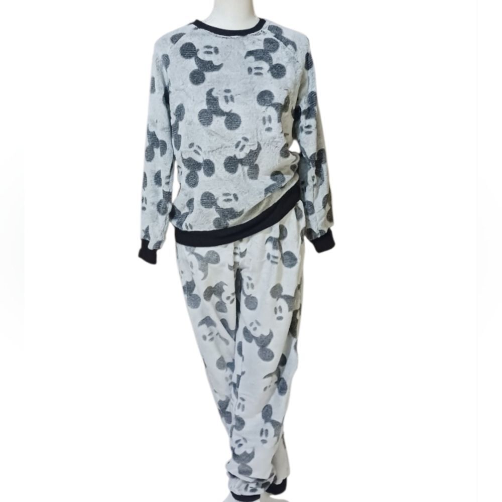Disney Mickey Mouse 2 PC Jogger Lounge Pajama Set - Black White and Gray XS